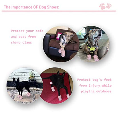 XSY&G Botas para perros, zapatos impermeables para perros, botines para perros con tiras reflectantes, suela antideslizante resistente y antideslizante, zapatos para perros al aire libre para perros pequeños, medianos y grandes, 4 unidades, color rosa, ta