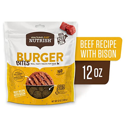 Rachael Ray Nutrish Burger Bites Golosinas para perros, hamburguesa de carne con receta de bisonte, 12 oz
