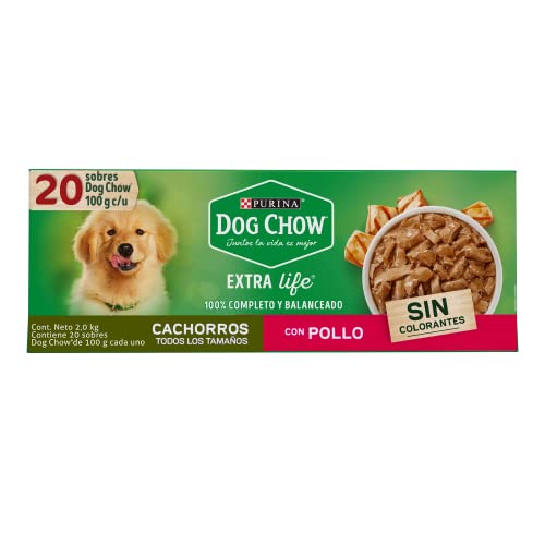 Purina Dog Chow Bags Alimento Húmedo Cachorros Pollo, Paquete con 20 Pzas de 100g