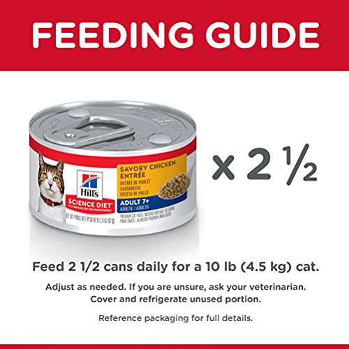 Hill's Science Diet Comida húmeda para Gatos, Adulto 7+ para Gatos Mayores, Receta de Pollo picado, latas de 3 onzas, Paquete de 24