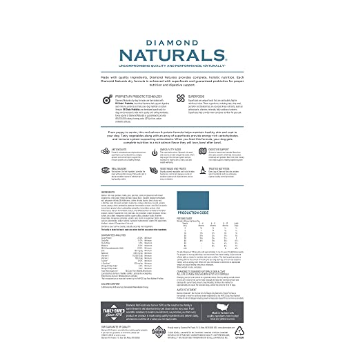 Diamond Pet Foods - Alimento seco natural para perros Diamond Naturals Skin & Coat, receta de carne auténtica, con salmón capturado en la naturaleza, 30 libras, estándar