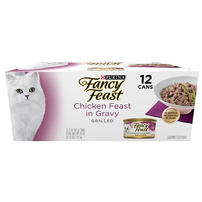 Purina Fancy Feast Fiesta de pollo a la parrilla en comida para gatos de la colección Gravy - (12) 36 oz. Caja