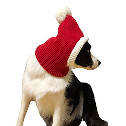 FLAdorepet - Gorro de Navidad para perro, talla grande, mediana, cálido, para invierno, para perro, para el cuello, orejas, orejeras, diadema, protector para dorado Retriever Labrador, Rojo, M(Suit for Medium dog)