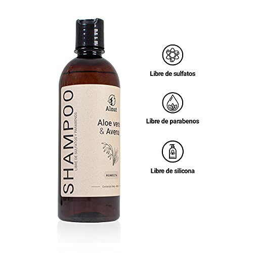 Alnut Shampoo para Perro y Gato 480ml. Hipoalergénico con extractos de Aloe Vera y Avena Libre sulfatos, parabenos y siliconas, hidratante y Suave con Piel y Pelaje.