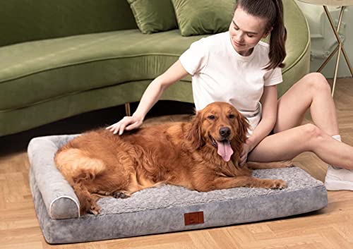 Lazy Lush Cama ortopédica en forma de L para perros grandes, sofá cama de felpa cómoda para mascotas con espuma de caja de huevos y funda extraíble, cama lavable para perros (XL)