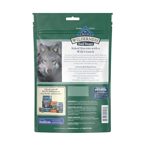 Blue Buffalo Wilderness Trail Treats, galletas crujientes para perros con alto contenido de proteínas, sin cereales, receta de pato, bolsa de 10 oz