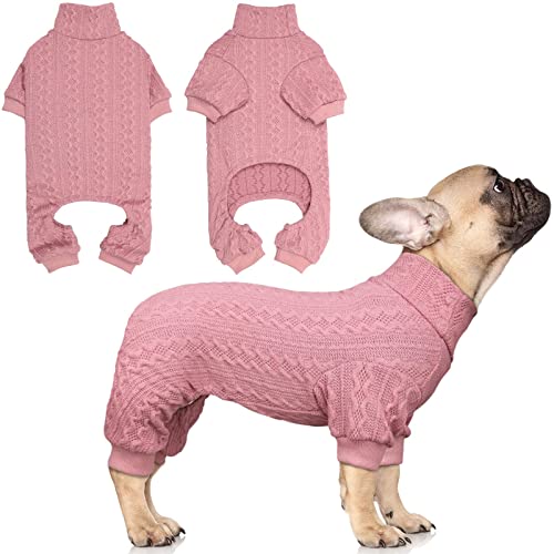 Suéter de cuello alto para perro, ropa de punto para perro, suéter de color sólido, suéter cálido para gatos, suéteres para perros pequeños (rosa y S)