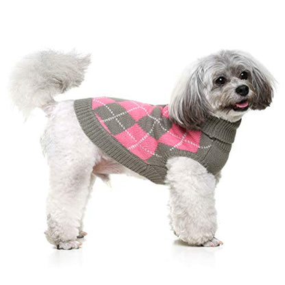 Suéter clásico de punto de cuello alto para perro, suéteres de punto a cuadros, ropa cálida para perros pequeños a medianos