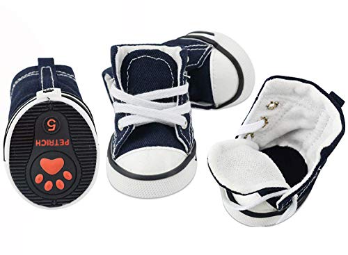URBEST 4 piezas de zapatos deportivos de lona para perros y cachorros, botas de tenis, zapatos casuales antideslizantes para exteriores (1#, azul)