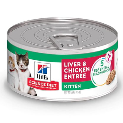 Hill's Science Diet, Alimento Enlatado para Gato, Gatito, Sabor Hígado y Pollo, 0,156 kg (pacote de 24)