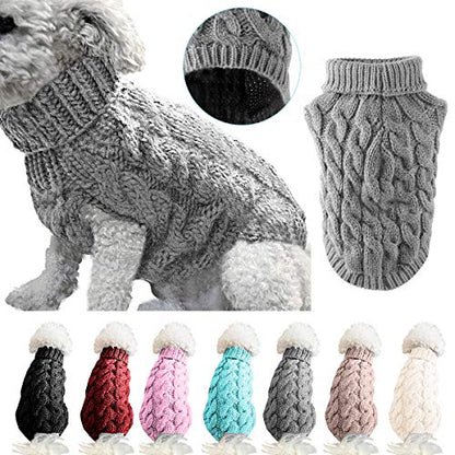 Winmany Suéter de Punto de Cuello de Tortuga para Perro, pulóver de Invierno más cálido Punto Crochet para Perros pequeños, medianos y Grandes y Gatos (Small, Gris)