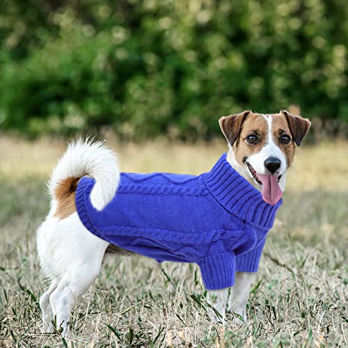 Queenmore Suéter para perro pequeño, tejido de punto trenzado para clima frío, cuello alto clásico, ropa gruesa y cálida para chihuahua, bulldog, perro salchicha, pug (azul rey, XL)