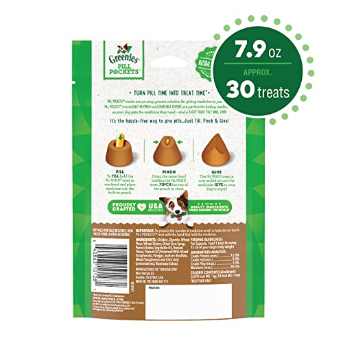 GREENIES PILL POCKETS Treats for Dogs Real Peanut Butter Flavor - Capsule Size 7.9 oz. 30 Treats