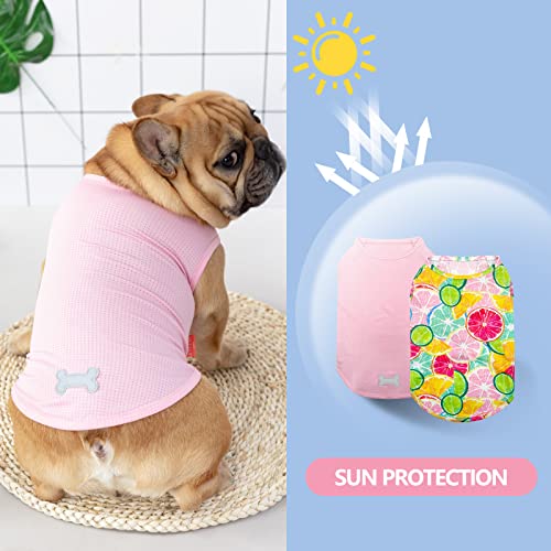 KYEESE Paquete de 2 camisetas para perros grandes, transpirables, ligeras, con etiqueta reflectante, ideal para verano, chaleco sin mangas, ropa de perro, patrón de limón