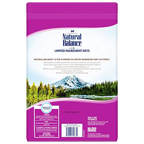 Natural Balance Limited Ingredient Diets Fórmula de guisantes verdes y venado Alimento seco para gatos (1 paquete), 2 kg