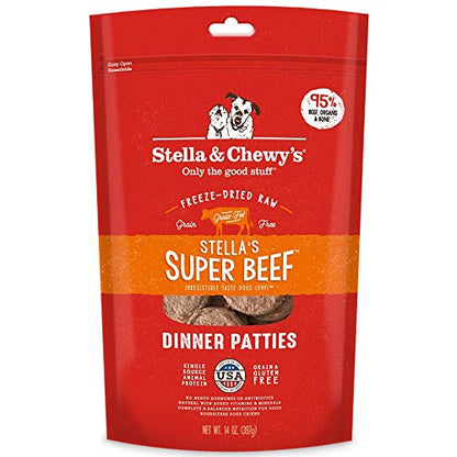 Stella &amp; Chewy's Empanadas de cena de súper carne de res Stella's crudas liofilizadas para perros, 15 oz.