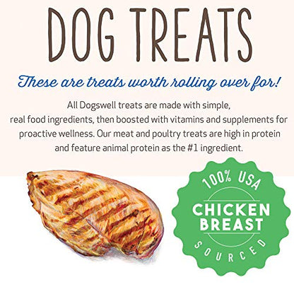 DOGSWELL Hip & Joint Dog Treats 100% Meaty, Grain Free, Glucosamine Chondroitin & Omega 3, Chicken Soft Strips 20 oz