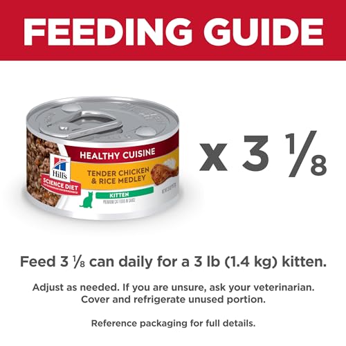 Hill's Science Diet Kitten Healthy Cuisine, alimento en lata para gatitos, pollo y arroz, 79 gramos, paquete con 24 latas.