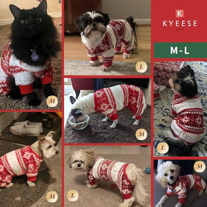 kyeese Pijamas de Navidad para perros con copos de nieve, pijamas para perros pequeños, mono para perros