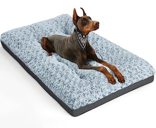 POCBLUE - Cama lavable de lujo para perros grandes, alfombrilla de jaula de 36 pulgadas, cómoda y esponjosa, antideslizante para perros de hasta 70 libras, 36 x 23 pulgadas, color gris