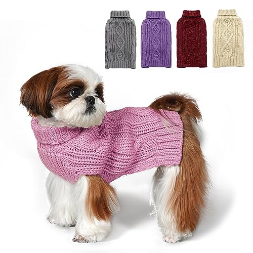 KYEESE Suéteres para perros con hilo dorado y cuello de tortuga para perro, suéter rosa para mascotas para clima frío