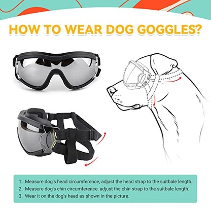 PETLESO - Gafas de Sol para Perros (tamaño Grande, protección Ocular para Perros, Cortavientos, para Perros medianos y Grandes) - Negro