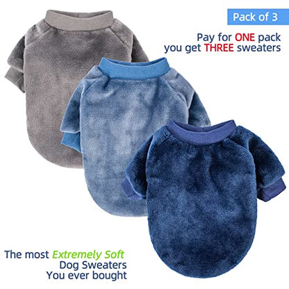 Suéter para perro, paquete de 2 o 3, ropa para perro, abrigo para perro, chaqueta para perros pequeños o medianos, suéteres ultra suaves y cálidos para gatos para mascotas (XL, gris, azul, azul oscuro)