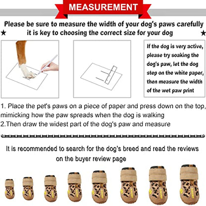 QUMY Botas de Perro Zapatos Impermeables para Perros Grandes con Correas Reflectante Resistente Antideslizante (Size 7: 3.1"x2.7"(L*W) for 63-75 lbs, Leopardo)