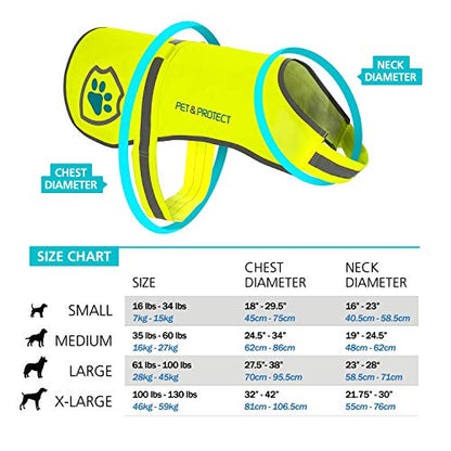 Chaleco reflectante para perros Pet &amp; Protect Premium (neón) Seguridad de alta visibilidad | Caminar, trotar, entrenar | Tamaños para adaptarse a razas pequeñas, medianas y grandes de 16 a 130 libras. (XL)