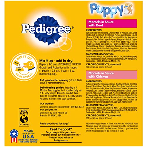 PEDIGREE Choice Cuts Puppy Wet Food Morsels in Sauce Variety Pack – with Chicken and Beef, 3.5 Ounce Pouches (2, 8-Packs)