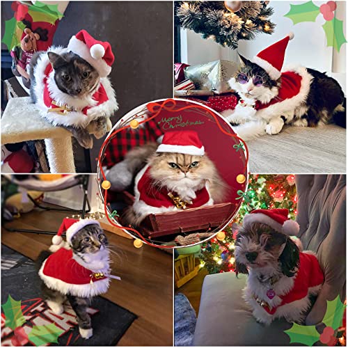 Namsan Disfraz de Navidad para Mascotas Gato Traje de Papá Noel Sombrero de Navidad para Perros Pequeños con Capa Conjunto Gato Ropa de Año Nuevo