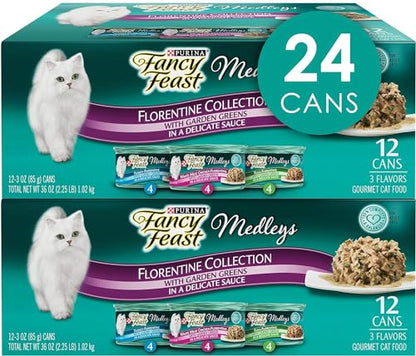 Fancy Feast Comida húmeda para gatos, mezclas elegantes, colección florentina con verduras de jardín, lata de 3 onzas, paquete de 24