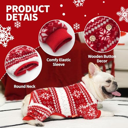 kyeese Pijamas de Navidad para perros con copos de nieve, pijamas para perros pequeños, mono para perros