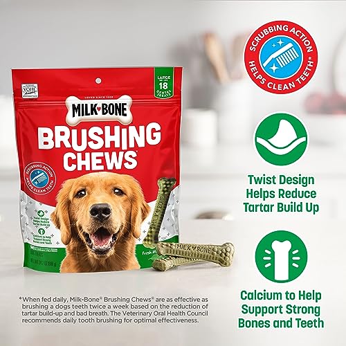 Milk-Bone Brushing Chews Daily Dental Dog Treats, Fresh Breath, Large, 24.2 Ounce Pouch