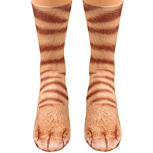 Calcetines de patas de animales – divertidos calcetines de animales 3D locos de gato tigre perro pata, calcetines novedosos regalos de mordaza, anaranjado (Orange Cat), Medium
