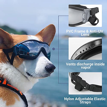 Namsan Gafas para Perros Medianas-Grandes Lentes de Sol para Perros Prueba de Viento-Nieve Glasses, Correas Elásticas Ajustables
