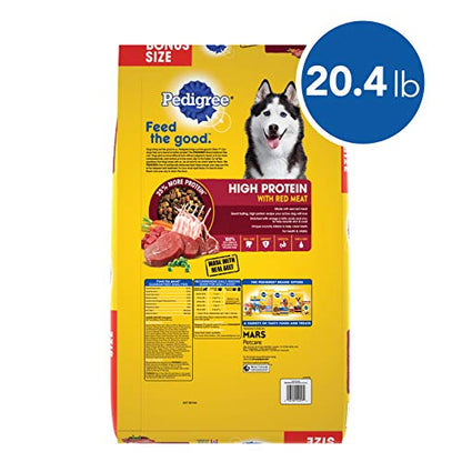 PEDIGREE High Protein – Alimento seco para perros adultos con sabor a carne de res y cordero, bolsa de bonificación de 20.4 libras