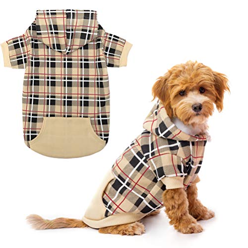 EXPAWLORER Sudadera con capucha para perro, estilo británico a cuadros para mascotas con sombrero para perros pequeños, medianos y grandes
