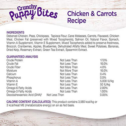 Wellness Crunchy Puppy Bites, pollo y zanahorias sin cereales, golosinas naturales para perros, bolsa de 6 onzas