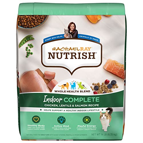 Rachael Ray Nutrish Alimento seco natural para gatos, interior completo, pollo con lentejas y salmón