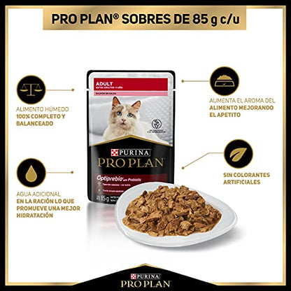 Purina Pro Plan Pouches Pouch Gato Adulto Salmón 85g, Caja con 24 piezas