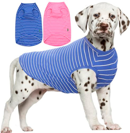 SyChien Sychein - Camisa de algodón peinado para perro, secado rápido, para cachorros pequeños, rayas azules y rosadas, talla S
