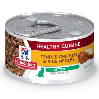 Hill's Science Diet Kitten Healthy Cuisine, alimento en lata para gatitos, pollo y arroz, 79 gramos, paquete con 24 latas.