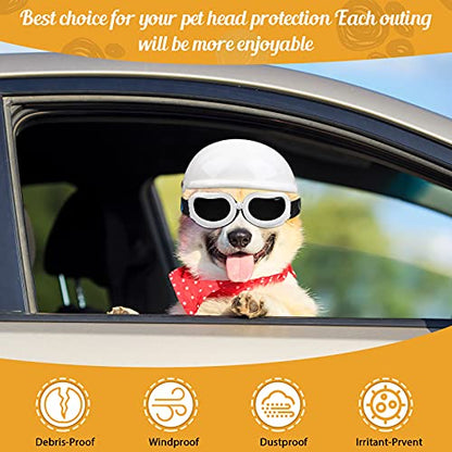 Gafas de sol para perro pequeño, protección UV, gafas de sol para perro, gafas de seguridad para motocicleta, sombrero de seguridad duro con cinturón ajustable, resistente al viento, a prueba de nieve, protección para la cabeza de los ojos, para montar a
