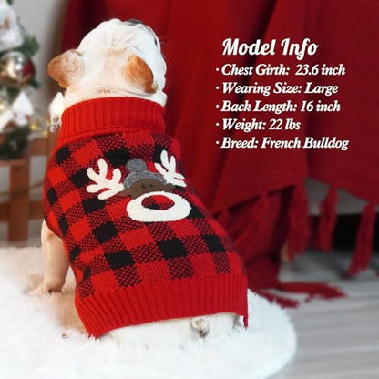 KYEESE Suéter para perro de Año Nuevo para perro mediano con agujero de correa, cuello alto, reno, ropa de punto para otoño e invierno