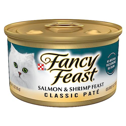 Fancy Feast Wet Cat Food, Classic, Salmon & Shrimp Feast, 3-Ounce Can, Pack of 24