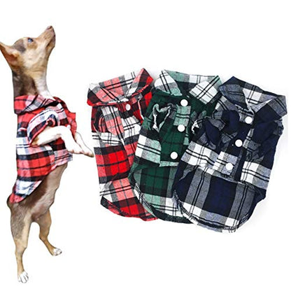 Pack de 3 colores para mascotas Camisa básica a cuadros Little Puppy Ropa de perro pequeño a cuadros Polo Camisa de gato para todas las estaciones