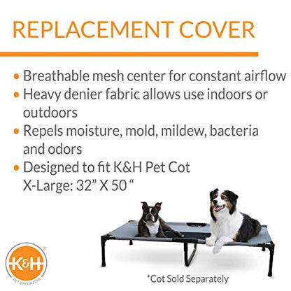 K&H PET PRODUCTS Funda de Repuesto Original para Cuna de Mascotas (la Cuna se Vende por Separado) – Malla Gris/Negra, XL – 32 x 50 Pulgadas
