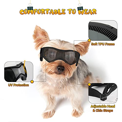PETLESO Lentes para Perro, fáciles de llevar, con protección UV Ajustable, para Perros pequeños a medianos, Color Negro