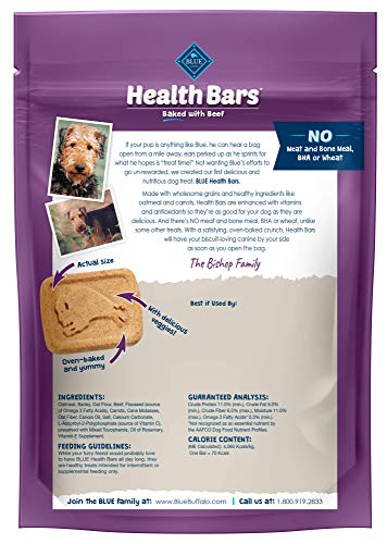 Blue Buffalo Health Bars Galletas crujientes naturales para perros, Carne de Vacuno Bolsa de 16 onzas
